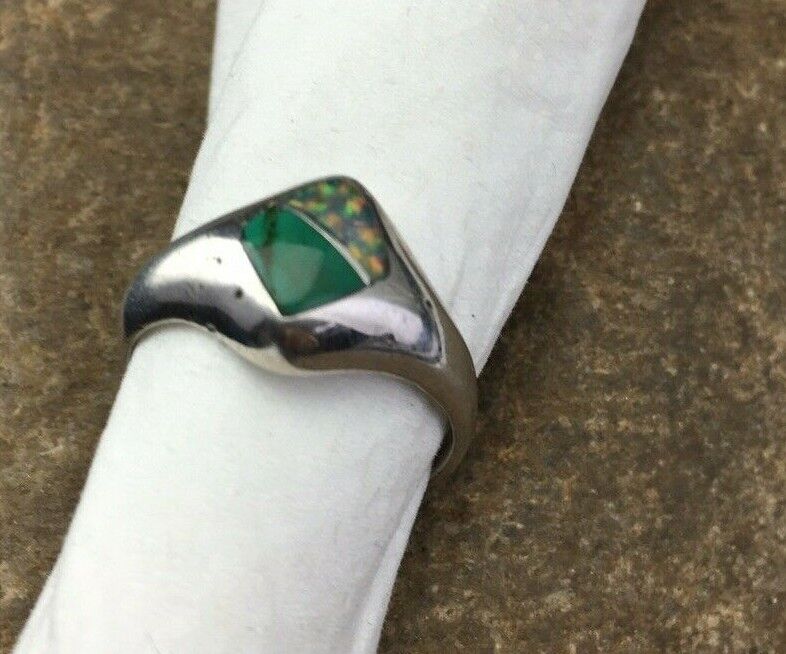 Navajo Opal & Turquoise Inlay Ring | Sterling Silver | Sz 6.5 | Authentic Native American Handmade | 1717