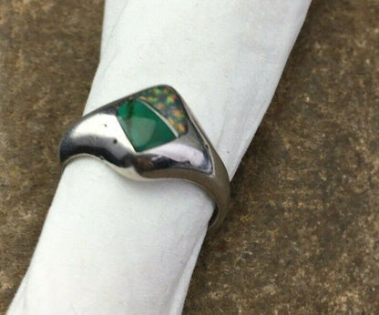 Navajo Opal & Turquoise Inlay Ring | Sterling Silver | Sz 6.5 | Authentic Native American Handmade | 1717