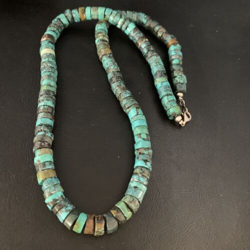 Native American Blue Turquoise Heishi Necklace | 12mm | 21" | Sterling Silver | 13473