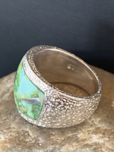 Navajo Green Sonoran Turquoise Inlay Ring | Sterling Silver | Sz 10 | Authentic Native American Handmade | 2080