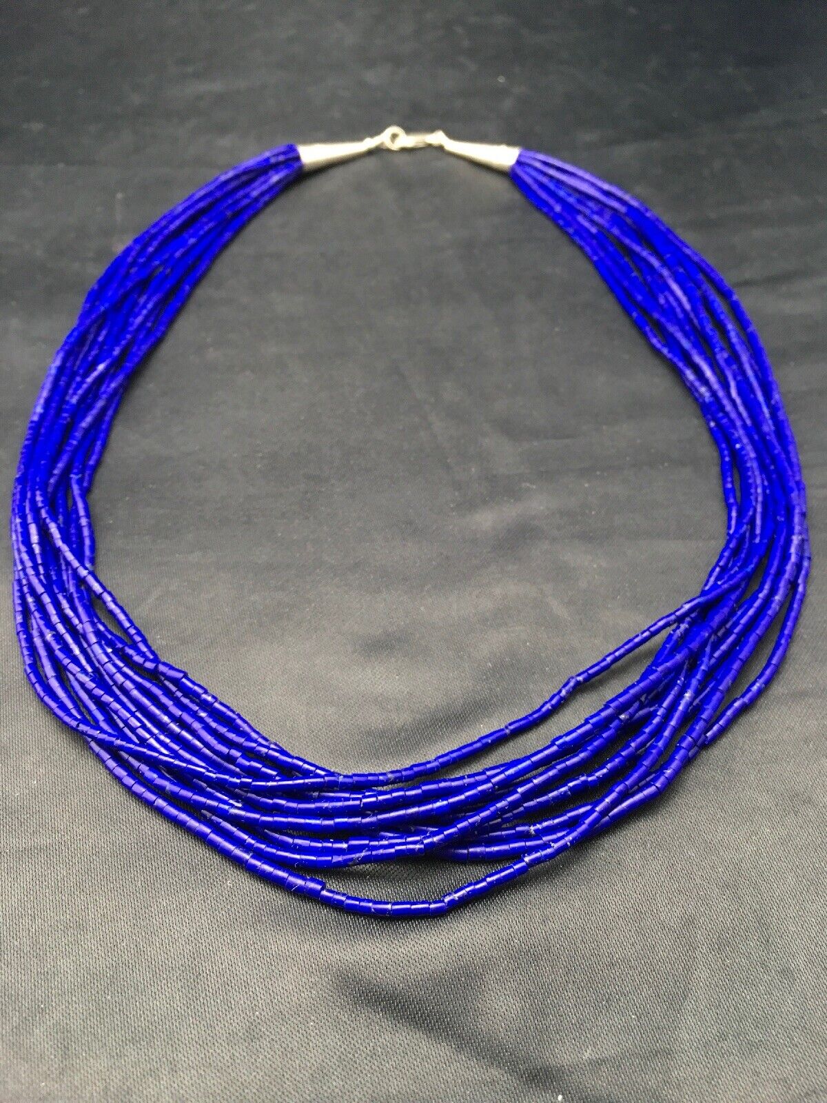 Stabilized Lapis Lazuli 10-Strand Necklace | Sterling Silver Tube Heishi | 24" | 13422