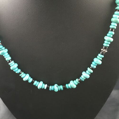 Navajo Blue Turquoise Spiny Oyster Necklace | Sterling Silver | 19" | Authentic Native American Handmade | 10129 - Masha USA