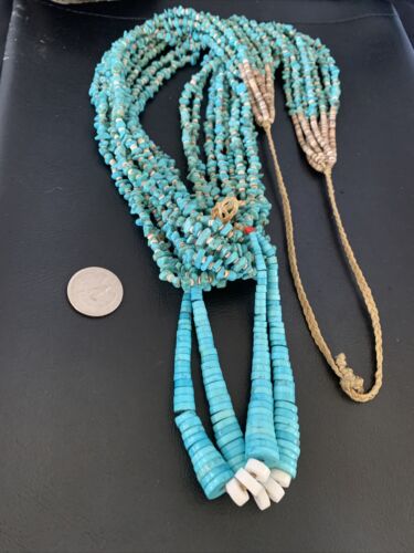 Men's XL Santo Domingo Blue Turquoise Shell Bead Jacla Necklace | 36" | 13187