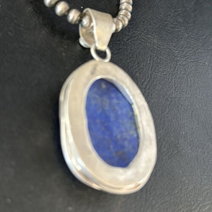 Native American Men's Navajo Pearls Necklace Pendant | Sterling Silver Lapis | 14467