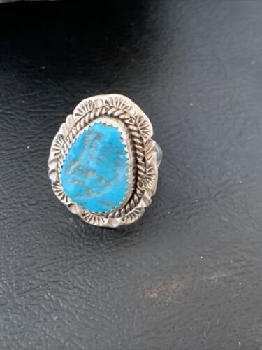 Southwestern Navajo Blue Kingman Turquoise Ring | Sterling Silver | Sz 8 | 12211