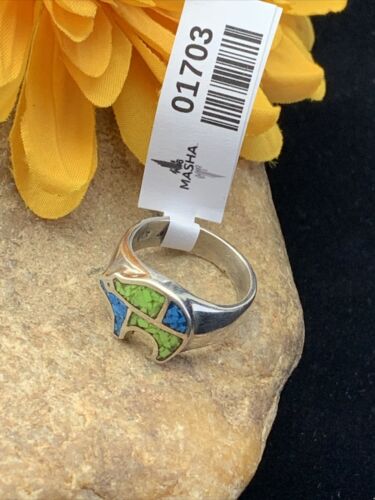 Navajo Multi-Color Opal Turquoise Inlay Ring | Sterling Silver | Sz 7.5 | Authentic Native American Handmade | 01703