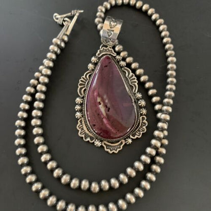 Navajo Purple Spiny Oyster Pendant Necklace | Sterling Silver | Authentic Native American Handmade | 11308