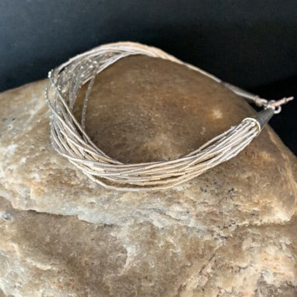 Native American Women's Liquid Silver Heishi Bracelet | 15 Strand | Sterling Silver | 8" | 13613
