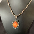 Navajo Pearls Orange Spiny Oyster Necklace Pendant | Sterling Silver | Authentic Native American Handmade | 11301