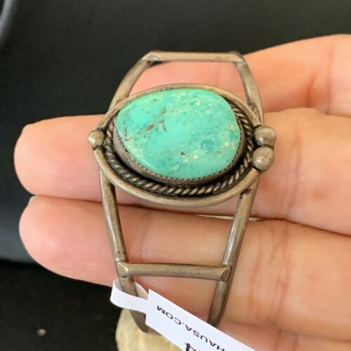 Navajo Kingman Turquoise Bracelet | Sterling Silver | Authentic Native American Old Pawn | 10414