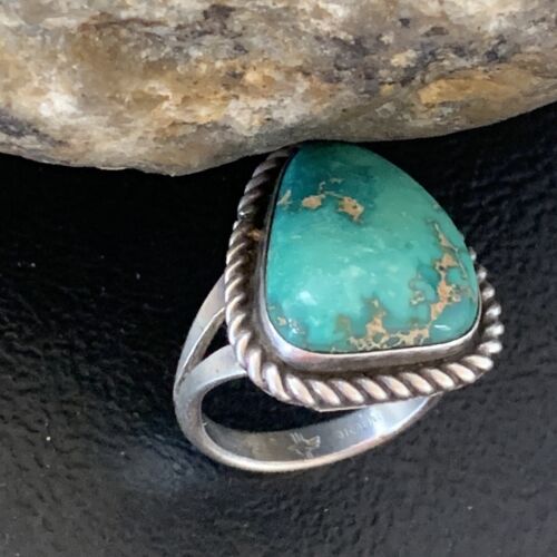 Navajo Green Sonoran Gold Turquoise Ring | Sterling Silver | Sz 6 | 10365