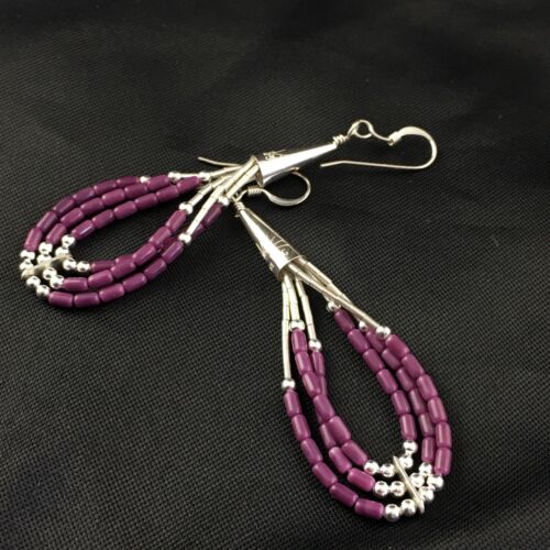 Handmade Liquid Silver Heishi Beads Purple Sugilite Earrings | Sterling Silver | 2" | 1993