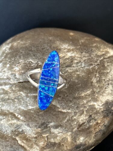 Navajo Blue Opal Inlay Band Ring | Sz 6 | Authentic Native American Handmade | 14702