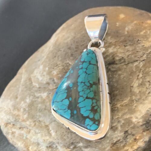 Navajo Men's Pendant | Sterling Silver Spiderweb Turquoise | 2" | Authentic Native American Handmade | 10756