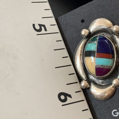 Native American Women's Sterling Silver Blue Turquoise Multi-Color Earrings | Handmade | 13015