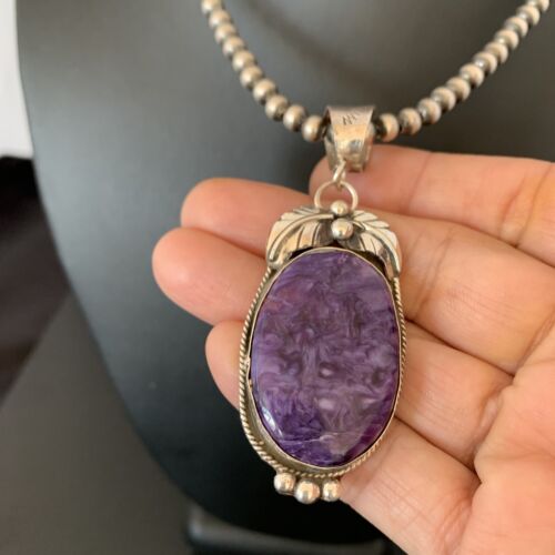 Navajo Pearls Necklace with Purple Sugilite Pendant | Sterling Silver | Authentic Native American Handmade | 10911