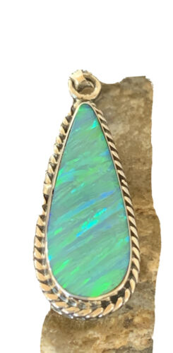 Native American Women's Navajo Green Faux Opal Pendant | Sterling Silver | 1.50" | 1392