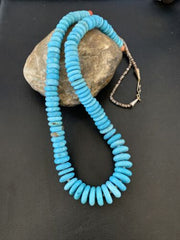 Navajo Pearls Bead Necklace with Blue Turquoise | Sterling Silver | 28" | Authentic Native American | 12537