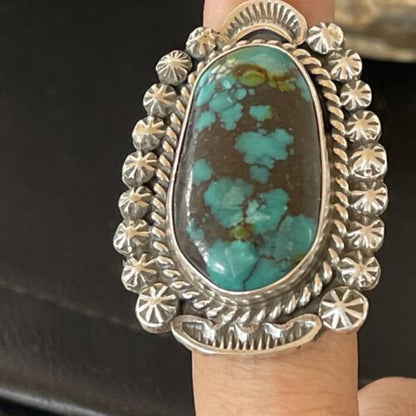 Navajo Blue Spiderweb Turquoise Ring | Sterling Silver | Sz 6.5 | Authentic Native American Handmade | 10511