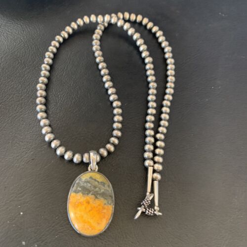 Navajo Bumblebee Jasper Pendant Necklace | Sterling Silver | Authentic Native American Handmade | 12731