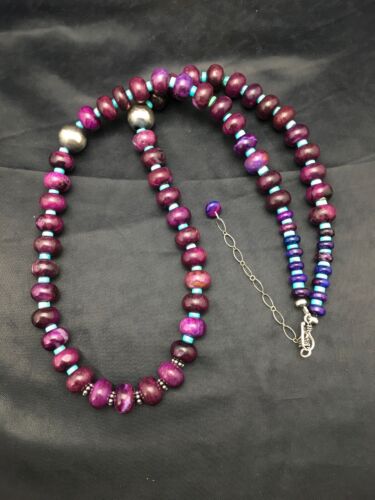 Navajo Purple Sugilite & Turquoise Bead Necklace | Sterling Silver | 27" | Authentic Native American Handmade | 4061