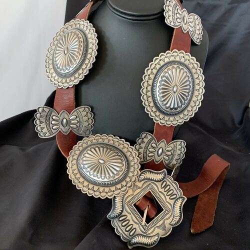 Native American Sterling Silver Navajo Concho Belt | Authentic Handmade | 12135