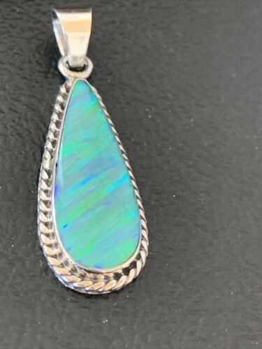 Native American Women's Navajo Green Faux Opal Pendant | Sterling Silver | 1.50" | 1392