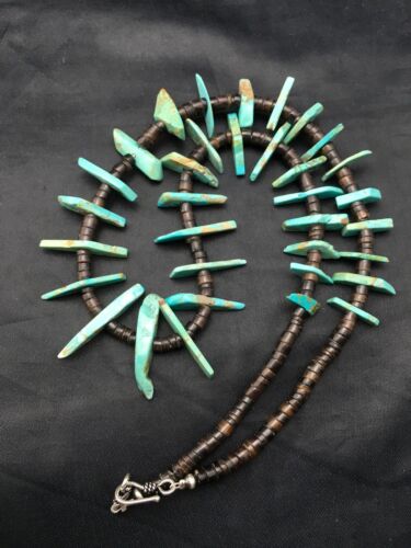 Navajo Green Turquoise & Bone Bead Necklace | Sterling Silver | 20" | Authentic Native American Handmade | 4360