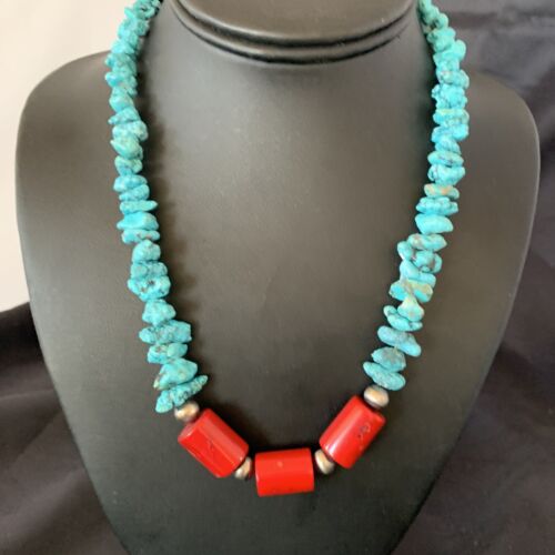 Navajo Sterling Silver Graduated Kingman Nugget Turquoise Necklace | Authentic Native American | 18" | 11836