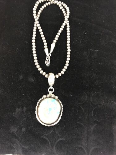 Navajo Pearls Sterling Silver Turquoise #8 Necklace Pendant | 2.5" | Signed | Authentic Native American Handmade | 3954