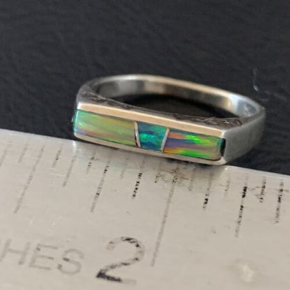Native American Navajo Blue Pink Opal Inlay Ring | Sz 6.5 | Sterling Silver | 11289 - Masha USA