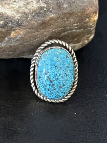 Navajo Blue Spiderweb Turquoise Ring | Sterling Silver | Sz 8 | Authentic Native American Handmade | 14697