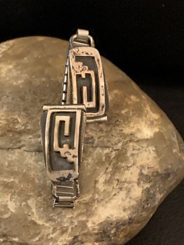 Authentic Native American Hopi Sterling Silver Watch Tips Band | Bear Paw Design | Vintage Women's Jewelry | Old Pawn | 1447