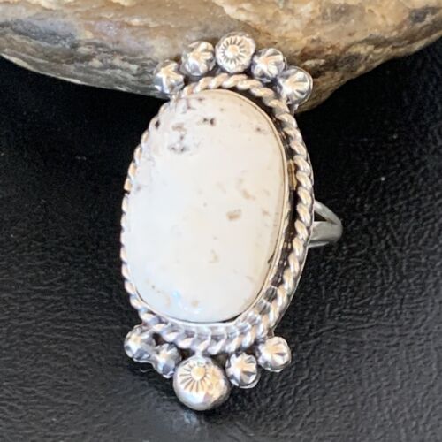 Navajo White Buffalo Turquoise Ring | Sterling Silver | Sz 7 | Authentic Native American Handmade | 13350