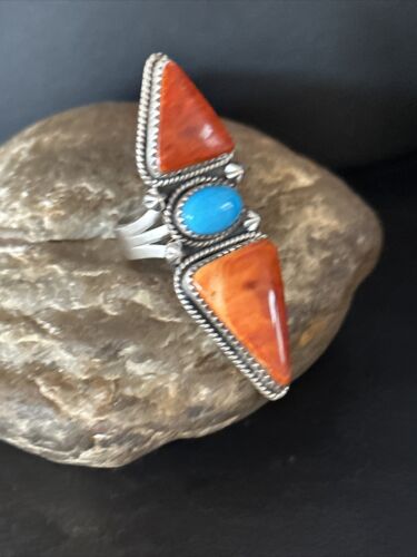 Navajo Orange Spiny Oyster Multi-Stone Ring | Authentic Native American Sterling Silver | Multi-Stone | Sz 6.5 | 14505