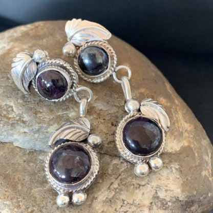 Navajo Purple Sugilite Post Dangle Earrings | Sterling Silver | Authentic Native American Handmade | 1591