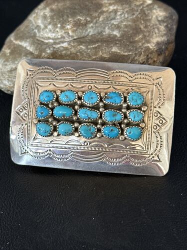 Navajo Blue Kingman Turquoise Belt Buckle Concho | Sterling Silver | Authentic Native American Handmade | 14796