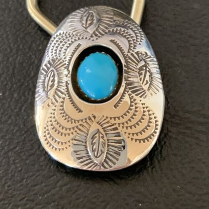 Navajo Turquoise Keyring | Sterling Silver | Authentic Native American Handmade | 2" | 11598