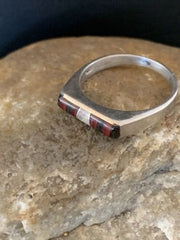 Native American Navajo Black Onyx Opal Coral Inlay Ring | Sz 6 | Authentic Handmade | 11146