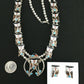 Zuni Owl Inlay Turquoise Squash Blossom Necklace Set | Sterling Silver | Native American Handmade | 1310