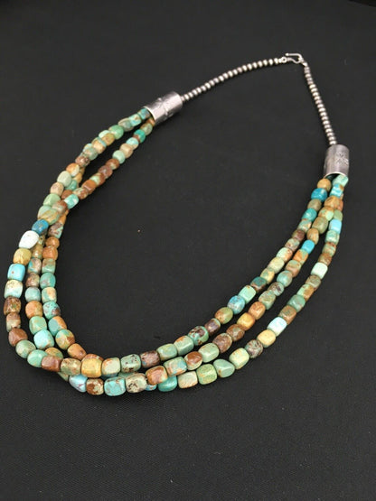 Southwestern 3-Strand Royston Green Turquoise Necklace | Sterling Silver | 26" | 1136