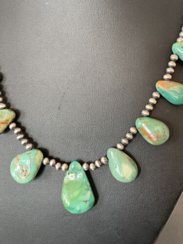 Navajo Pearls Sterling Silver Green Royston Turquoise Necklace | Teardrop | Native American