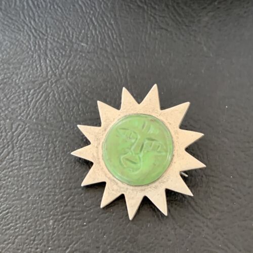 Old Pawn Navajo Green Gaspeite Sun Face Pin Pendant | Sterling Silver | Authentic Native American Handmade | 12132