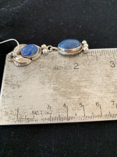 Native American Navajo Denim Lapis Dangle Earrings | Sterling Silver | 2" | 1682