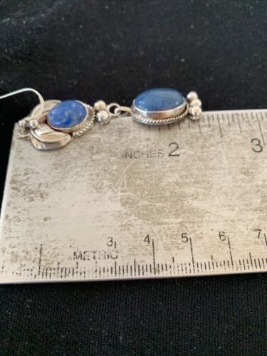 Native American Navajo Denim Lapis Dangle Earrings | Sterling Silver | 2" | 1682 - Masha USA
