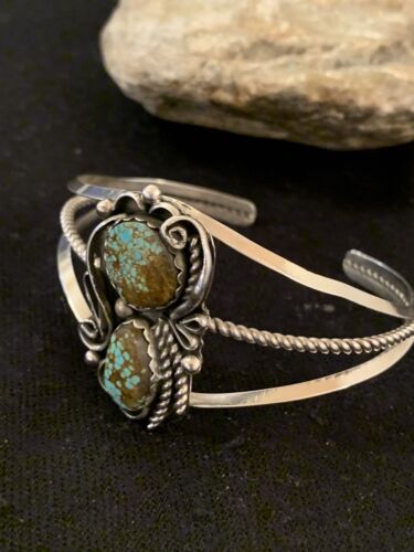 Native American Navajo Turquoise #8 Cuff Bracelet | Sterling Silver | Authentic Handmade | 344