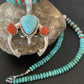 Navajo Pearl Necklace with Blue Turquoise & Coral | Sterling Silver Naja Pendant | 02062