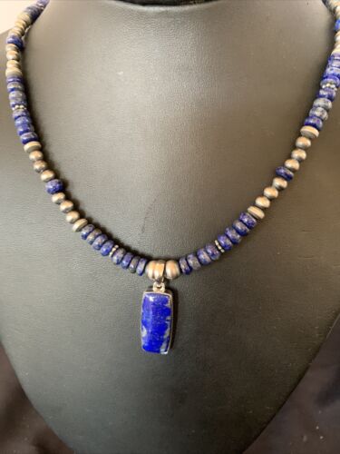 Native American Navajo Blue Lapis Pendant Necklace | Sterling Silver | 12248