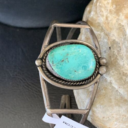 Navajo Kingman Turquoise Bracelet | Sterling Silver | Authentic Native American Old Pawn | 10414