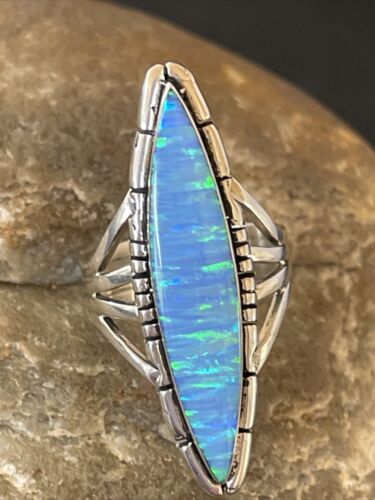 Native American Women's Navajo Blue Opal Ring | Sterling Silver | Sz 8 | 10307